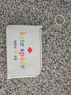 NWT kate spade White Rainbow Logo Key Ring Card Case
